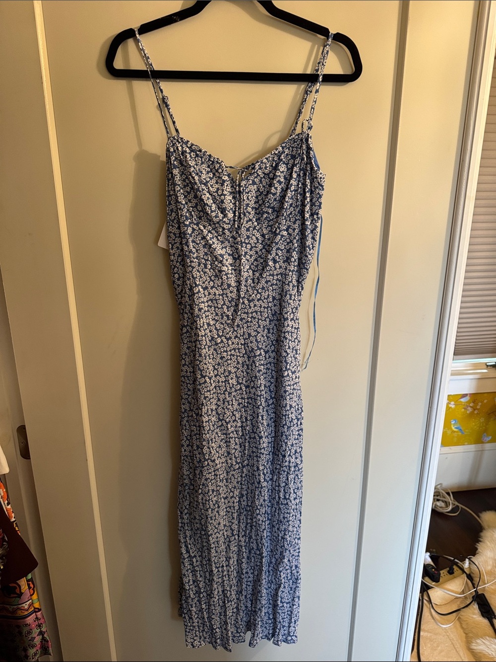 Blue Floral Spaghetti-Strap Maxi Dress
